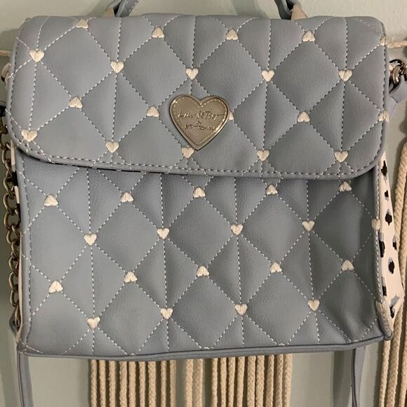 BETSEY JOHNSON Addy Quilted Blue White Hearts Crossbody Bag Purse - Picture 2 of 12